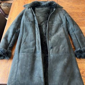 Dark hunter green long fur shearling